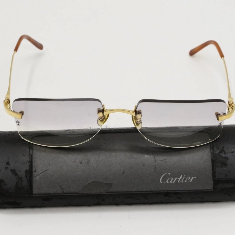Cartier 3449382 19 135MM Gold Frame Smokey Sunglasses